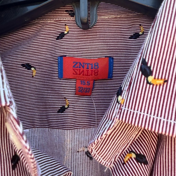 NWOT ZNT18 Toucan Red Striped Button-Down Dress Shirt Men’s Size Medium - Picture 3 of 6